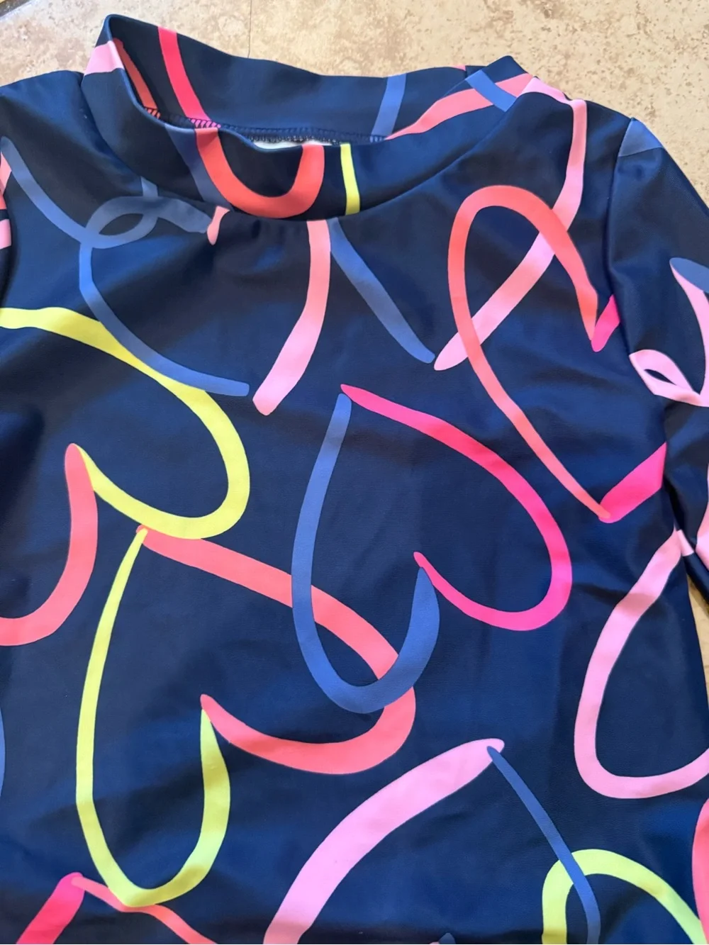 Girls Navy Long-Sleeve Heart Print Rash Guard Set with Pink Bottoms